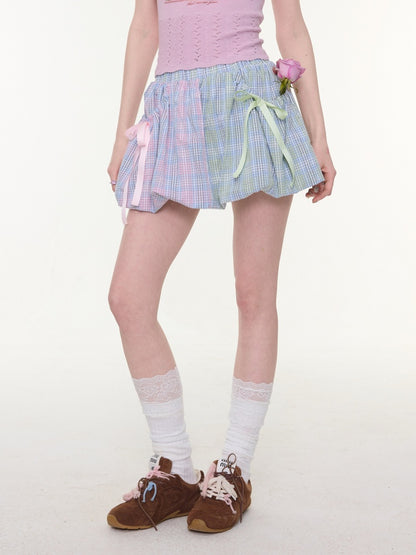 Bow Multi-Color Plaid Splicing Pocket Skirt【s0000016339】