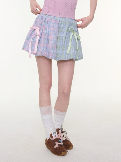 Bow Multi-Color Plaid Splicing Pocket Skirt【s0000016339】