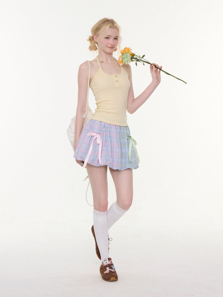 Bow Multi-Color Plaid Splicing Pocket Skirt【s0000016339】