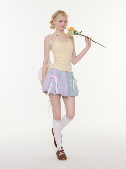 Bow Multi-Color Plaid Splicing Pocket Skirt【s0000016339】