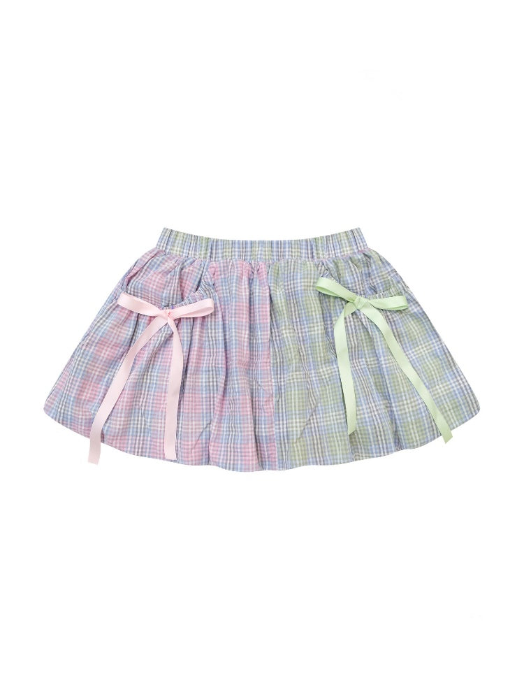 Bow Multi-Color Plaid Splicing Pocket Skirt【s0000016339】