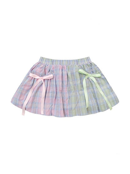 Bow Multi-Color Plaid Splicing Pocket Skirt【s0000016339】