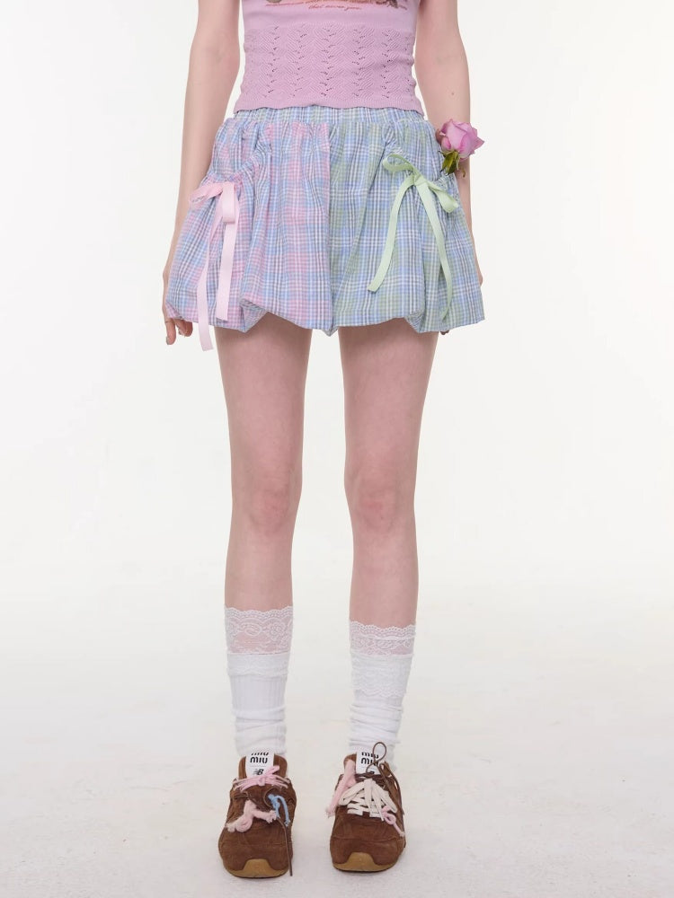 Bow Multi-Color Plaid Splicing Pocket Skirt【s0000016339】