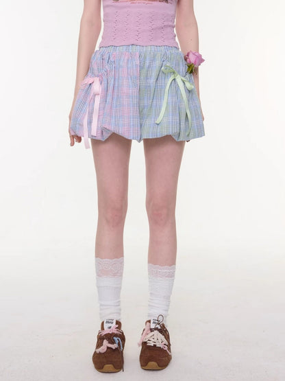 Bow Multi-Color Plaid Splicing Pocket Skirt【s0000016339】