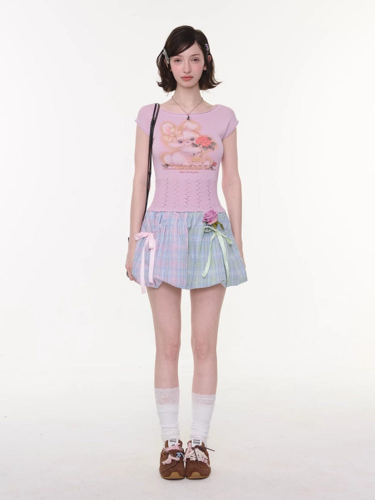 Bow Multi-Color Plaid Splicing Pocket Skirt【s0000016339】