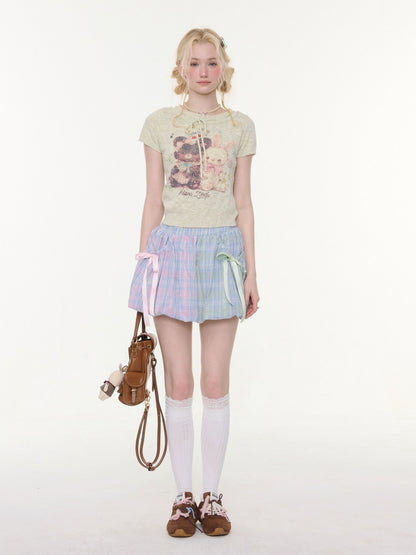 Bow Multi-Color Plaid Splicing Pocket Skirt【s0000016339】
