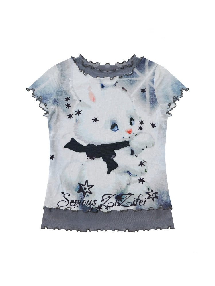 Rabbit Dream Star Faux Layered Merrow Short-Sleeved T-Shirt【s0000016340】