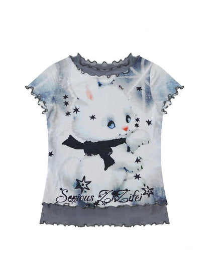 Rabbit Dream Star Faux Layered Merrow Short-Sleeved T-Shirt【s0000016340】