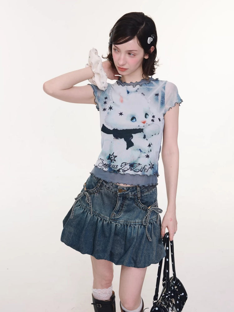 Rabbit Dream Star Faux Layered Merrow Short-Sleeved T-Shirt【s0000016340】