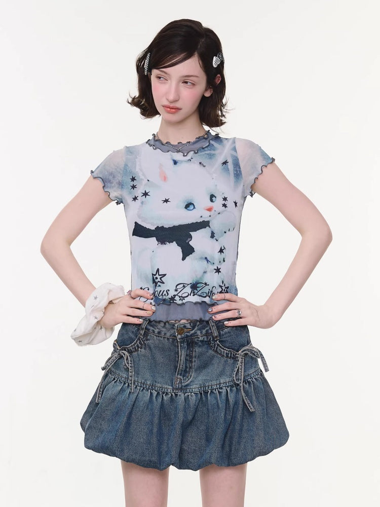 Rabbit Dream Star Faux Layered Merrow Short-Sleeved T-Shirt【s0000016340】