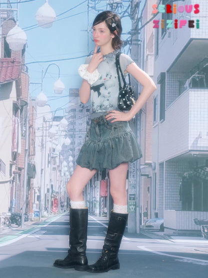 Rabbit Dream Star Faux Layered Merrow Short-Sleeved T-Shirt【s0000016340】