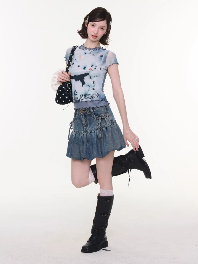 Rabbit Dream Star Faux Layered Merrow Short-Sleeved T-Shirt【s0000016340】