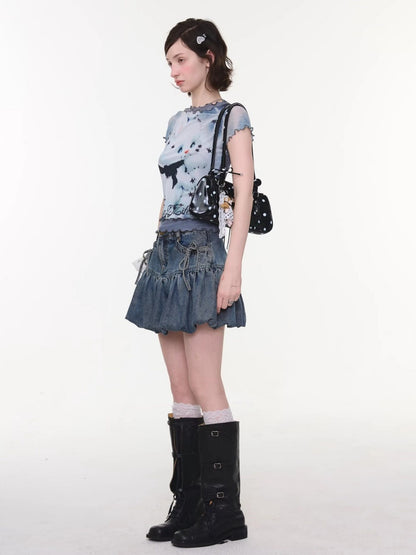 Rabbit Dream Star Faux Layered Merrow Short-Sleeved T-Shirt【s0000016340】