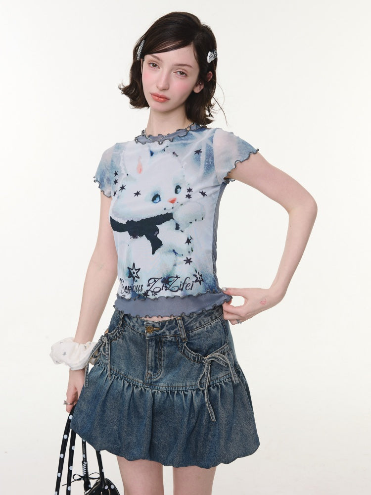 Rabbit Dream Star Faux Layered Merrow Short-Sleeved T-Shirt【s0000016340】