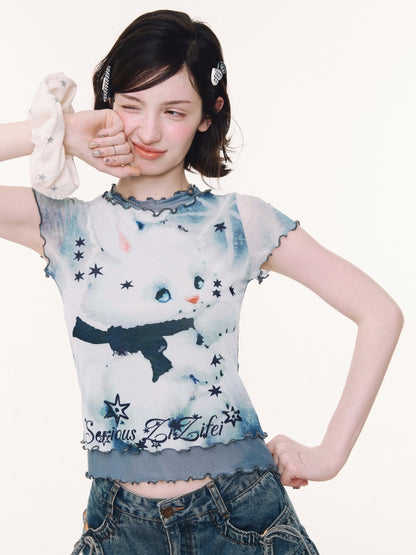 Rabbit Dream Star Faux Layered Merrow Short-Sleeved T-Shirt【s0000016340】