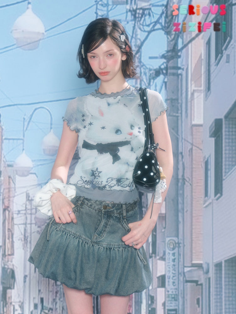 Rabbit Dream Star Faux Layered Merrow Short-Sleeved T-Shirt【s0000016340】