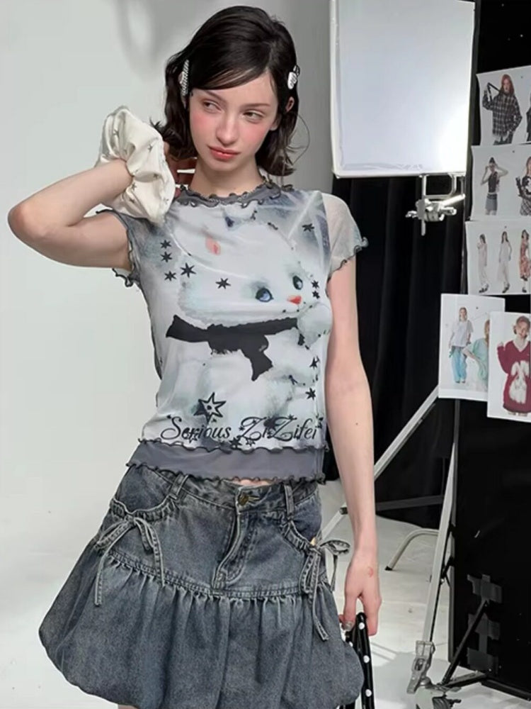 Rabbit Dream Star Faux Layered Merrow Short-Sleeved T-Shirt【s0000016340】