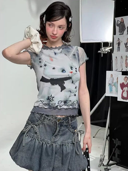 Rabbit Dream Star Faux Layered Merrow Short-Sleeved T-Shirt【s0000016340】