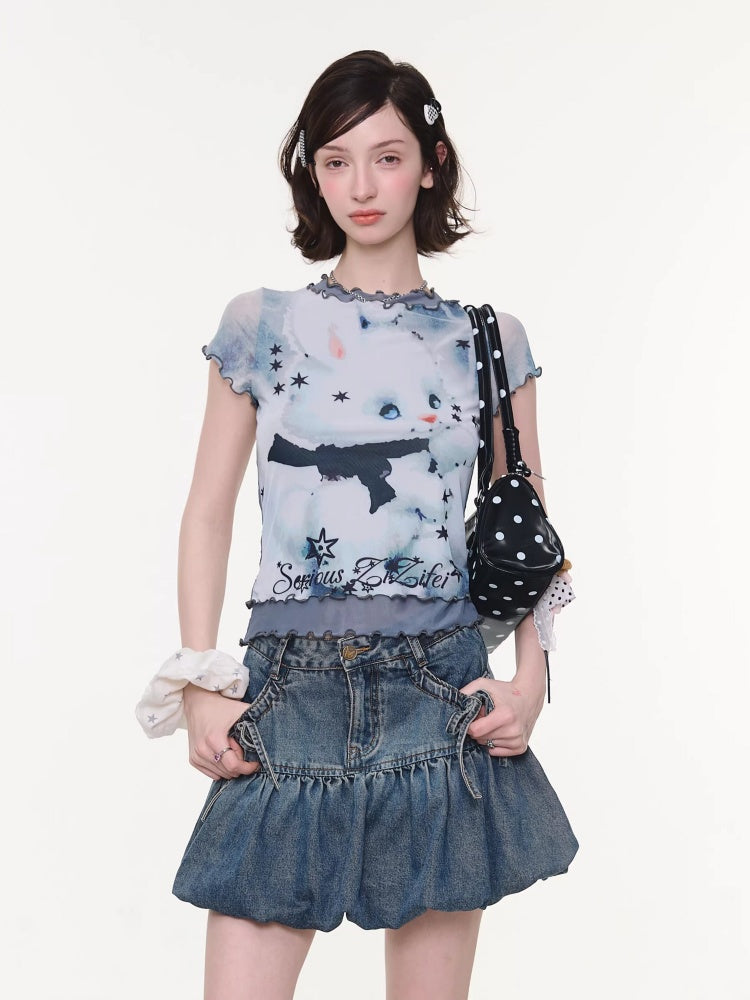 Rabbit Dream Star Faux Layered Merrow Short-Sleeved T-Shirt【s0000016340】
