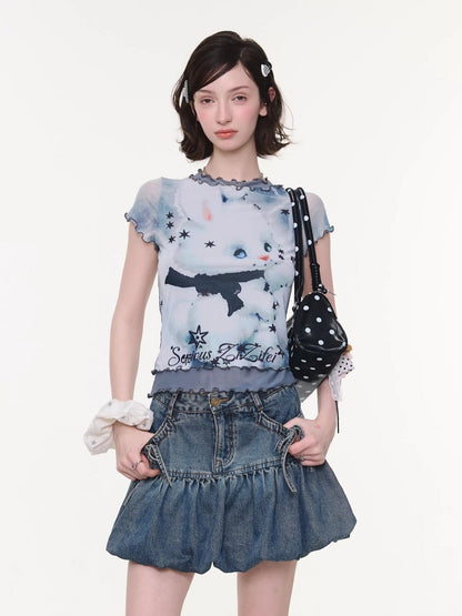 Rabbit Dream Star Faux Layered Merrow Short-Sleeved T-Shirt【s0000016340】