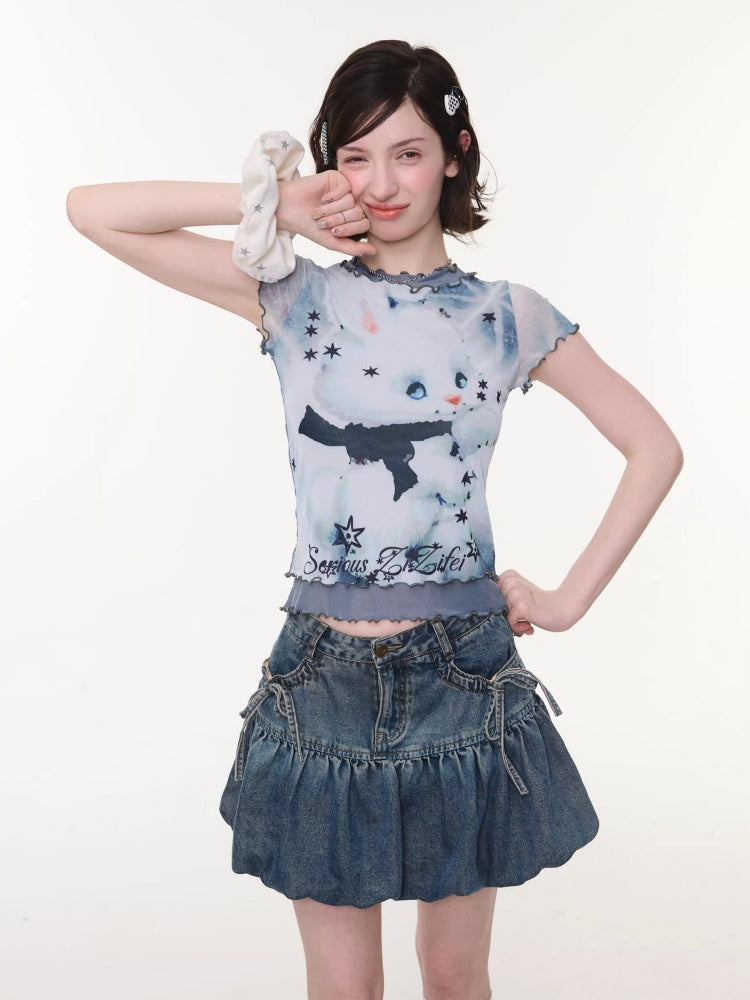 Rabbit Dream Star Faux Layered Merrow Short-Sleeved T-Shirt【s0000016340】