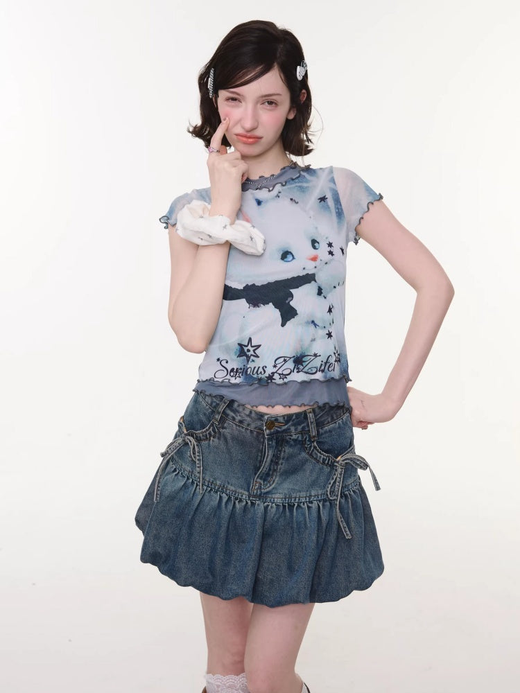 Rabbit Dream Star Faux Layered Merrow Short-Sleeved T-Shirt【s0000016340】