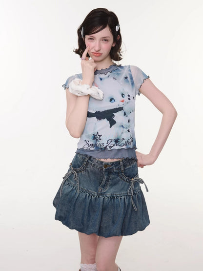 Rabbit Dream Star Faux Layered Merrow Short-Sleeved T-Shirt【s0000016340】