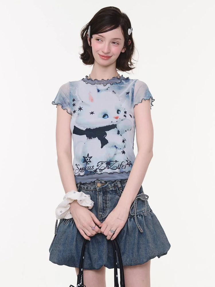 Rabbit Dream Star Faux Layered Merrow Short-Sleeved T-Shirt【s0000016340】