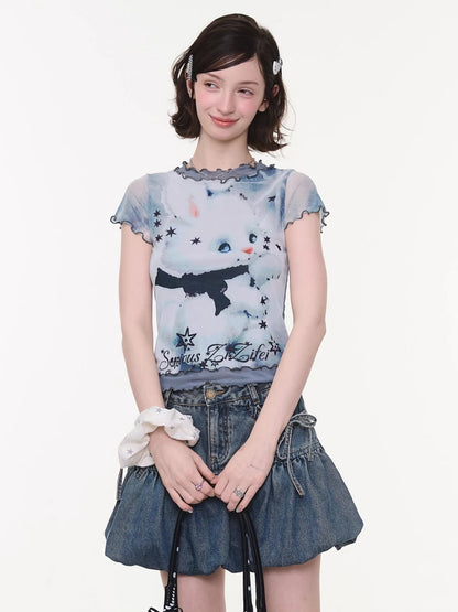 Rabbit Dream Star Faux Layered Merrow Short-Sleeved T-Shirt【s0000016340】