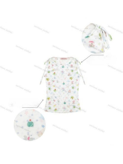 Dreamy Graphic Print Ribbon Sleeveless Tops【s0000016342】