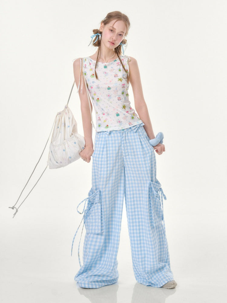 Dreamy Graphic Print Ribbon Sleeveless Tops【s0000016342】