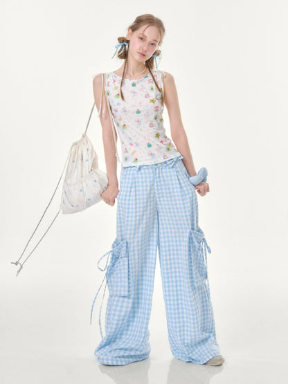Dreamy Graphic Print Ribbon Sleeveless Tops【s0000016342】