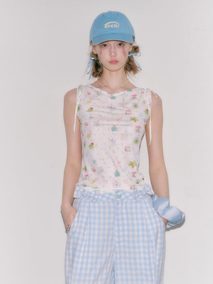Dreamy Graphic Print Ribbon Sleeveless Tops【s0000016342】