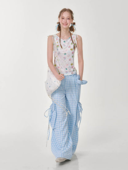 Dreamy Graphic Print Ribbon Sleeveless Tops【s0000016342】