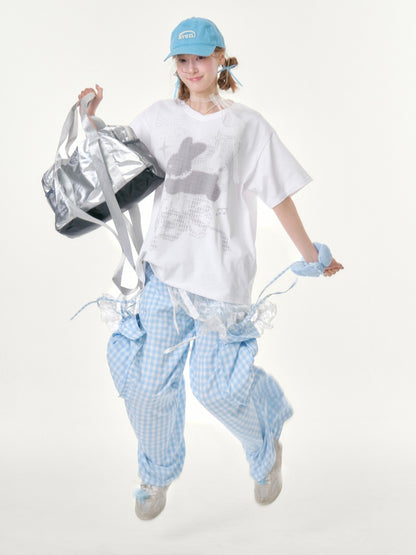 Pixel Rabbit Loose Slim V-Neck Short Sleeve T-Shirt【s0000016344】