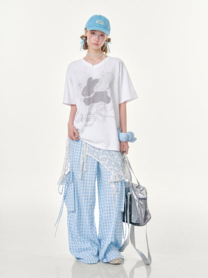 Pixel Rabbit Loose Slim V-Neck Short Sleeve T-Shirt【s0000016344】