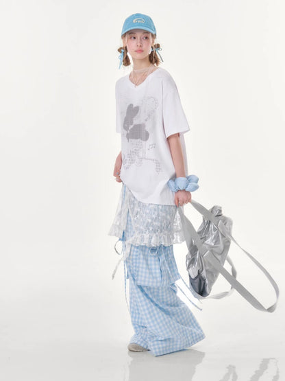 Pixel Rabbit Loose Slim V-Neck Short Sleeve T-Shirt【s0000016344】