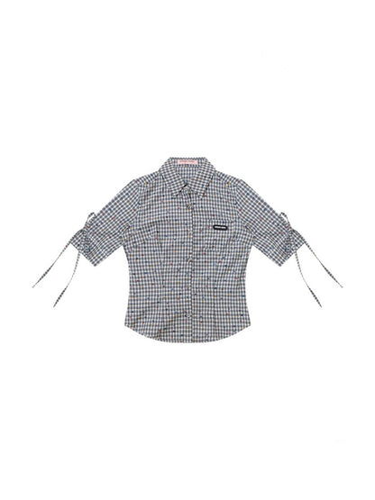 College Style Short-Sleeved Plaid Shirt【s0000016349】