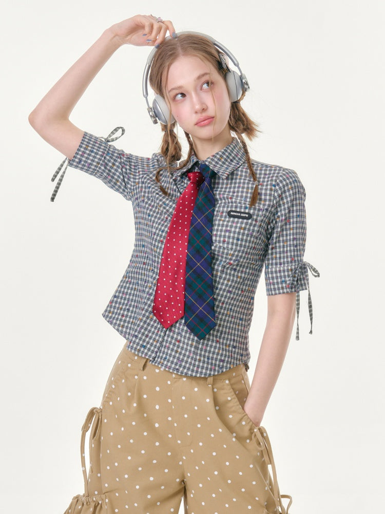College Style Short-Sleeved Plaid Shirt【s0000016349】
