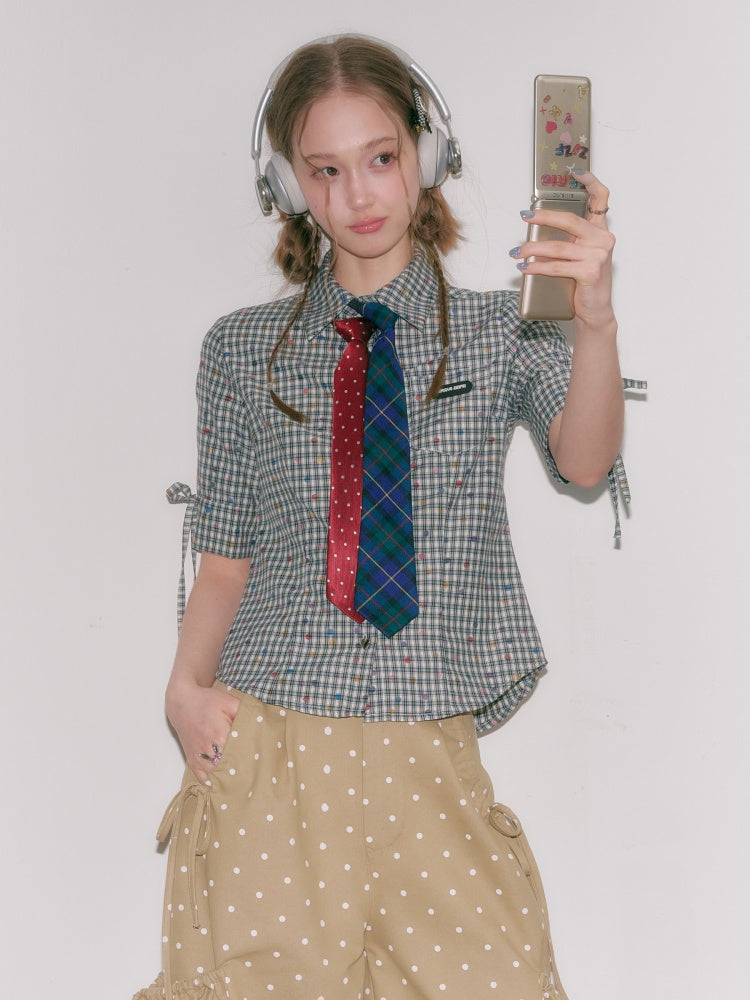 College Style Short-Sleeved Plaid Shirt【s0000016349】