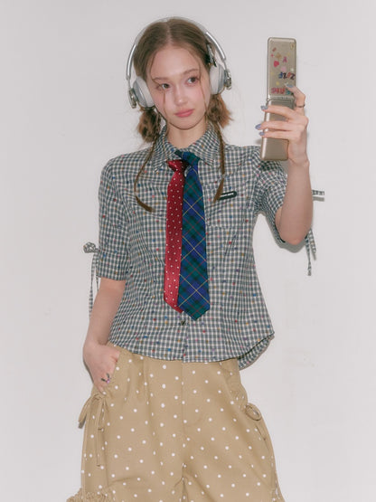 College Style Short-Sleeved Plaid Shirt【s0000016349】