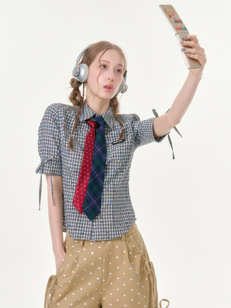 College Style Short-Sleeved Plaid Shirt【s0000016349】