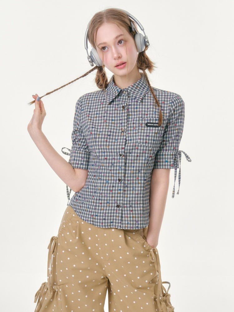 College Style Short-Sleeved Plaid Shirt【s0000016349】