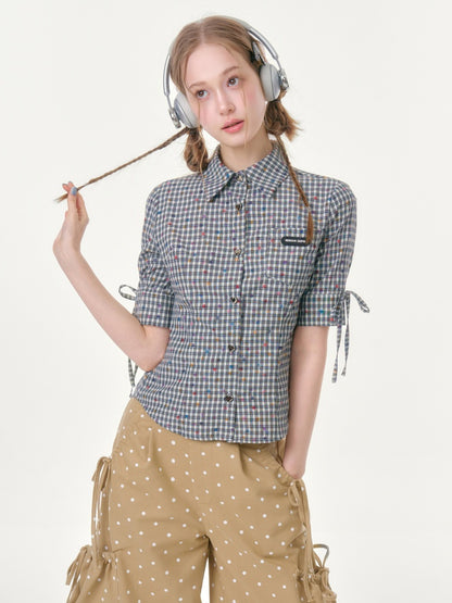 College Style Short-Sleeved Plaid Shirt【s0000016349】