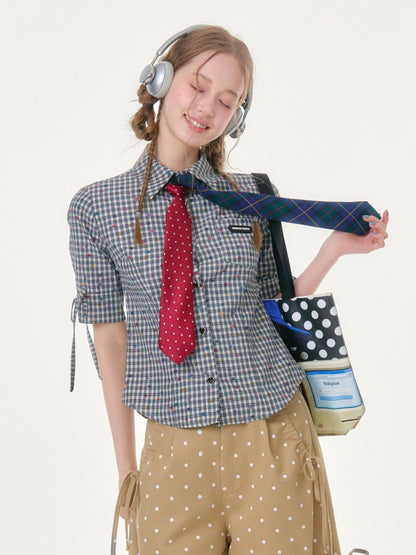College Style Short-Sleeved Plaid Shirt【s0000016349】