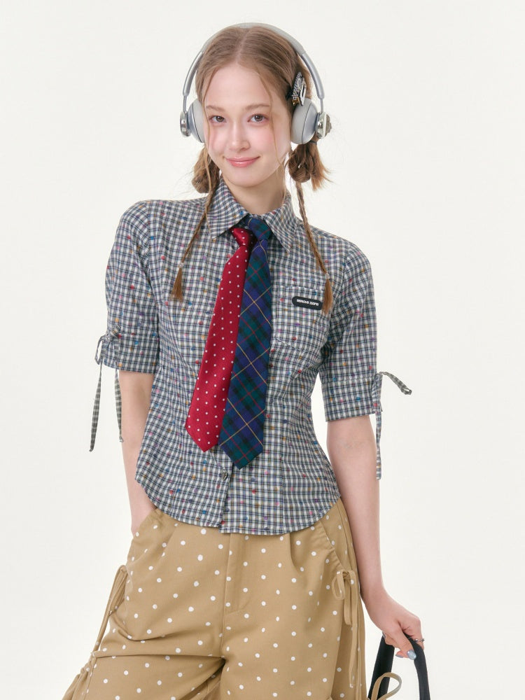 College Style Short-Sleeved Plaid Shirt【s0000016349】