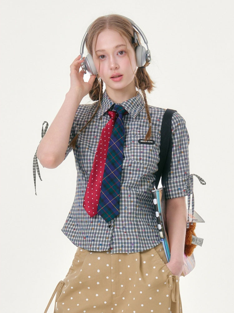 College Style Short-Sleeved Plaid Shirt【s0000016349】