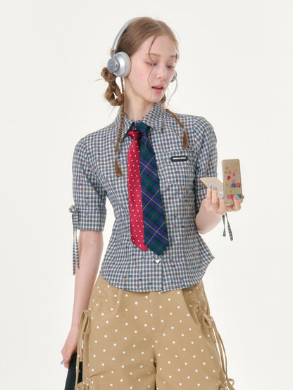 College Style Short-Sleeved Plaid Shirt【s0000016349】