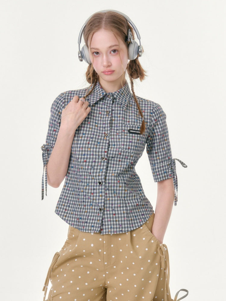 College Style Short-Sleeved Plaid Shirt【s0000016349】