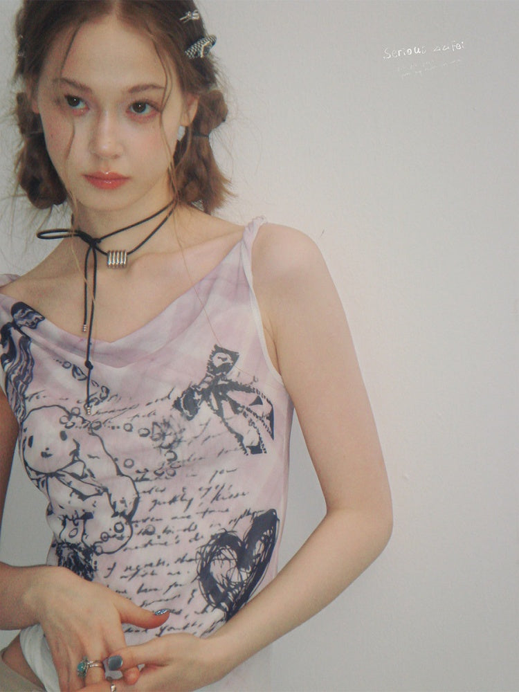 Hand-Drawn Rabbit Print Camisole【s0000016352】